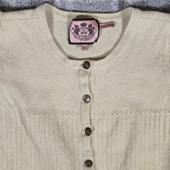 Juicy Couture Y2k Cream ButtonDown Cardigan Ruffles Wool Cashmere Women Size XL - Picture 3 of 9